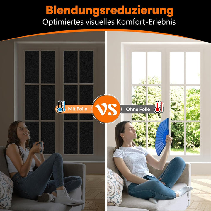 Funfox Fensterfolie Schwarz Verdunkelungsfolie Blickdicht Fenster Sonnenschutz Milchglasfolie Selbst