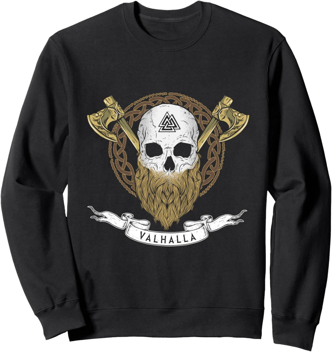 Wikinger Schädel Walhalla Viking Skull Bart Beard Valhalla Sweatshirt