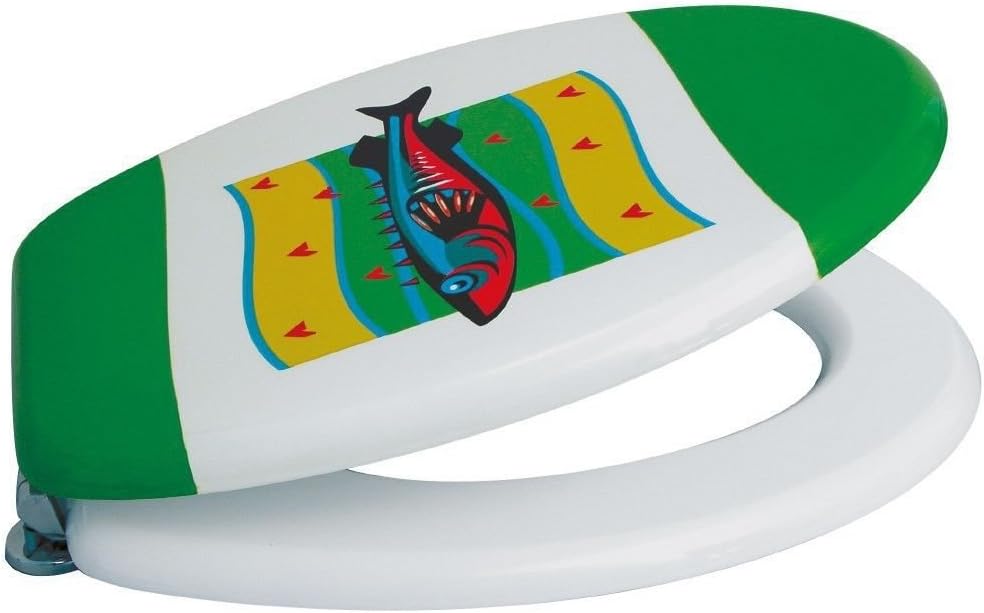 WC-Sitz Dekor Fisch-Mixed 5 grün | Toilettensitz | WC-Brille aus Holz Metall-Scharnier, Fisch