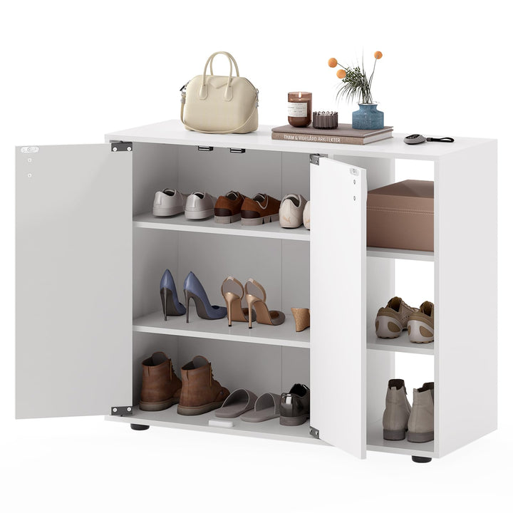 FANTASK Schuhschrank mit 2 Türen, 80 x 31 x 64,5 cm, Eingangsbereich mit Softclose & verstellbaren o