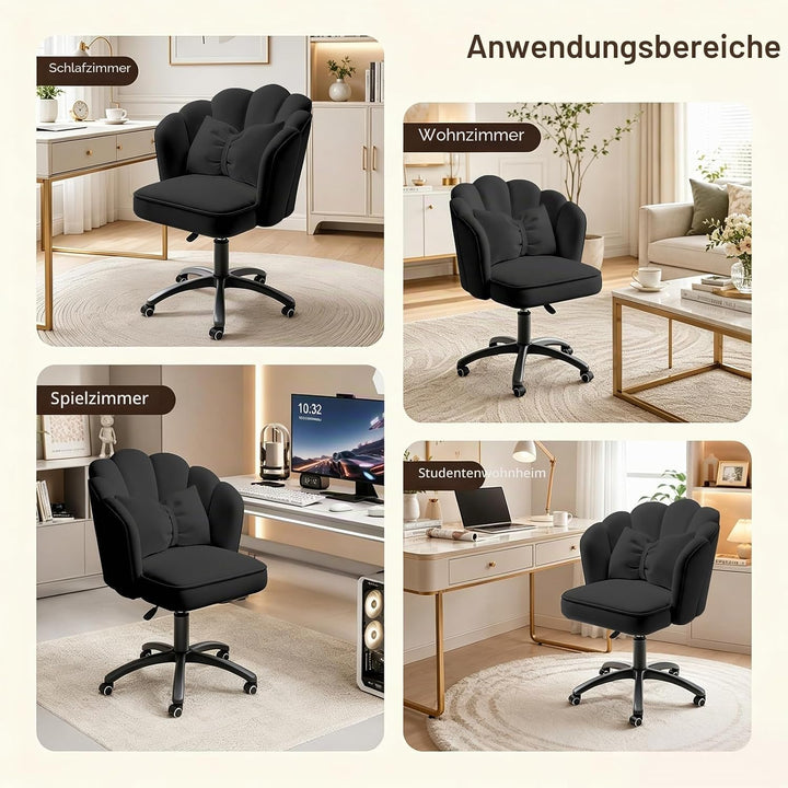 Vanity Sessel Velvet Petal Schreibtischstuhl - Moderner Polstersessel mit Rückenlehne und Steppung,
