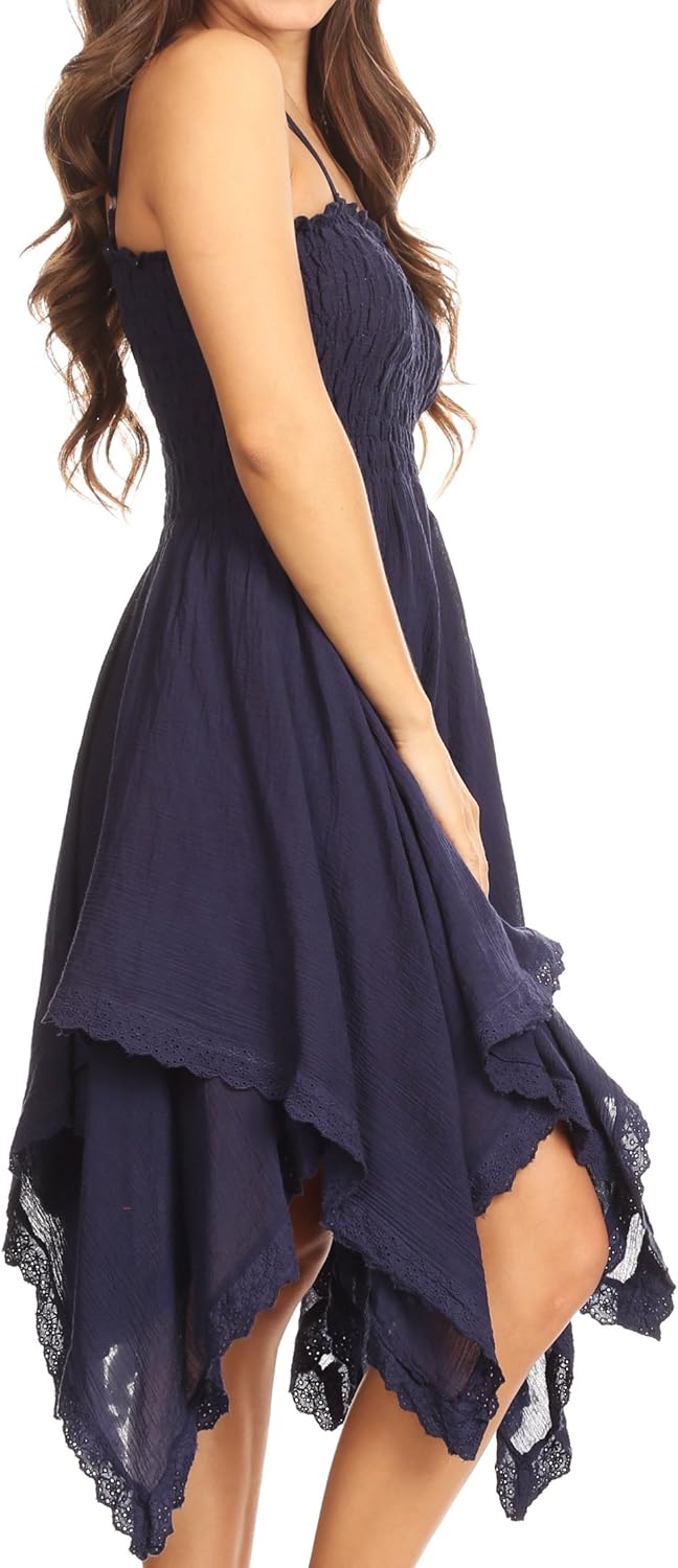 Sakkas Zendaya Stonewashed Rayon Embroiderot Floral Vine Ärmelless V-Neck Kleid XL-XXL Grosse Grösse