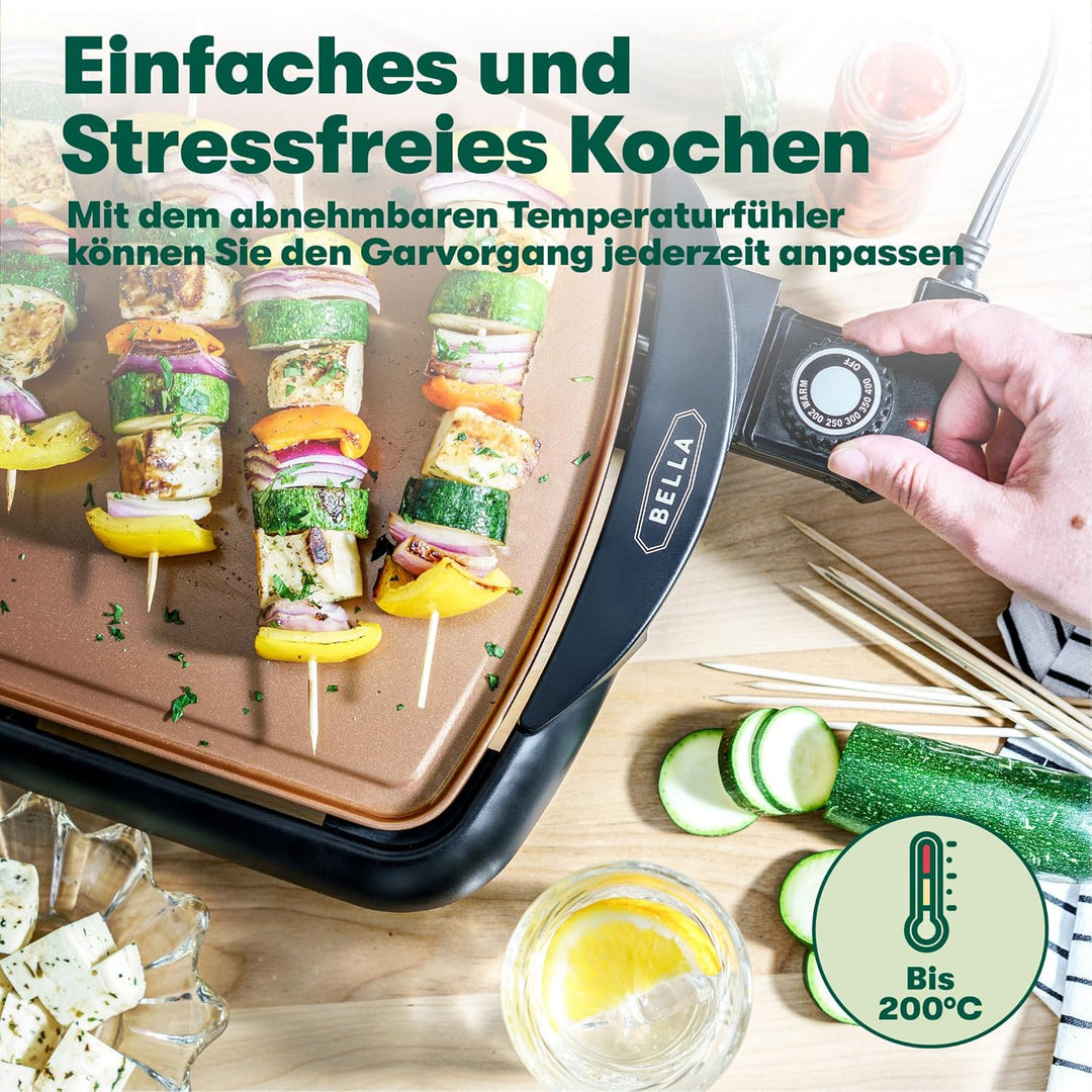 BELLA Elektro-Keramik-Titan-Grillplatte, Antihaftbeschichtung, grosse eintauchbare Kochfläche und he