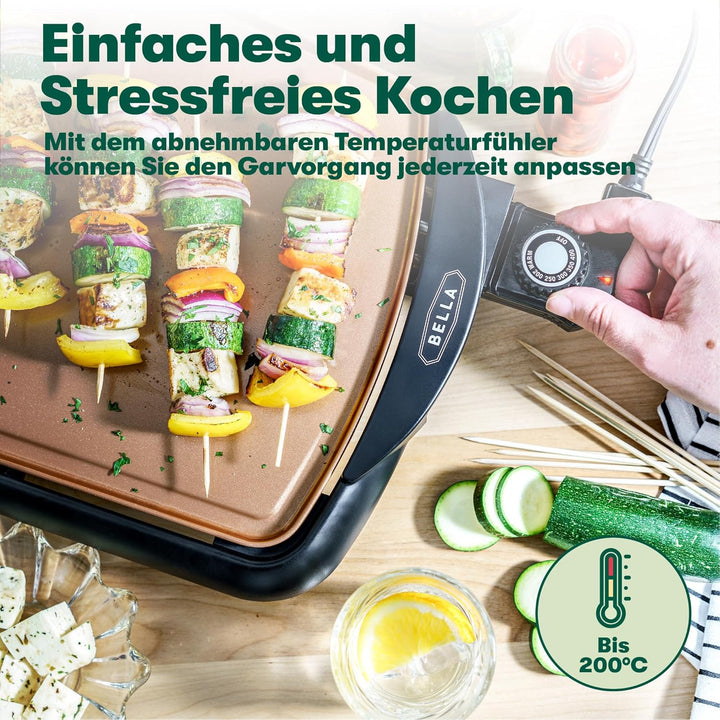 BELLA Elektro-Keramik-Titan-Grillplatte, Antihaftbeschichtung, grosse eintauchbare Kochfläche und he