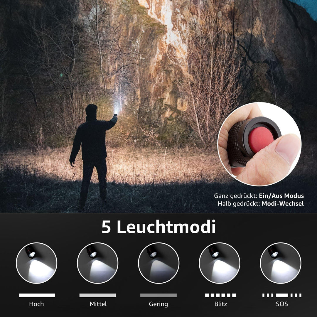 Lepro LED Taschenlampe, LE2000 Extrem Hell LED Taschenlampen mit 5 Modi, Zoombare Camping Handlampe,