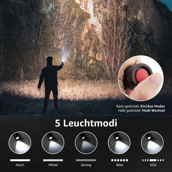 Lepro LED Taschenlampe, LE2000 Extrem Hell LED Taschenlampen mit 5 Modi, Zoombare Camping Handlampe,