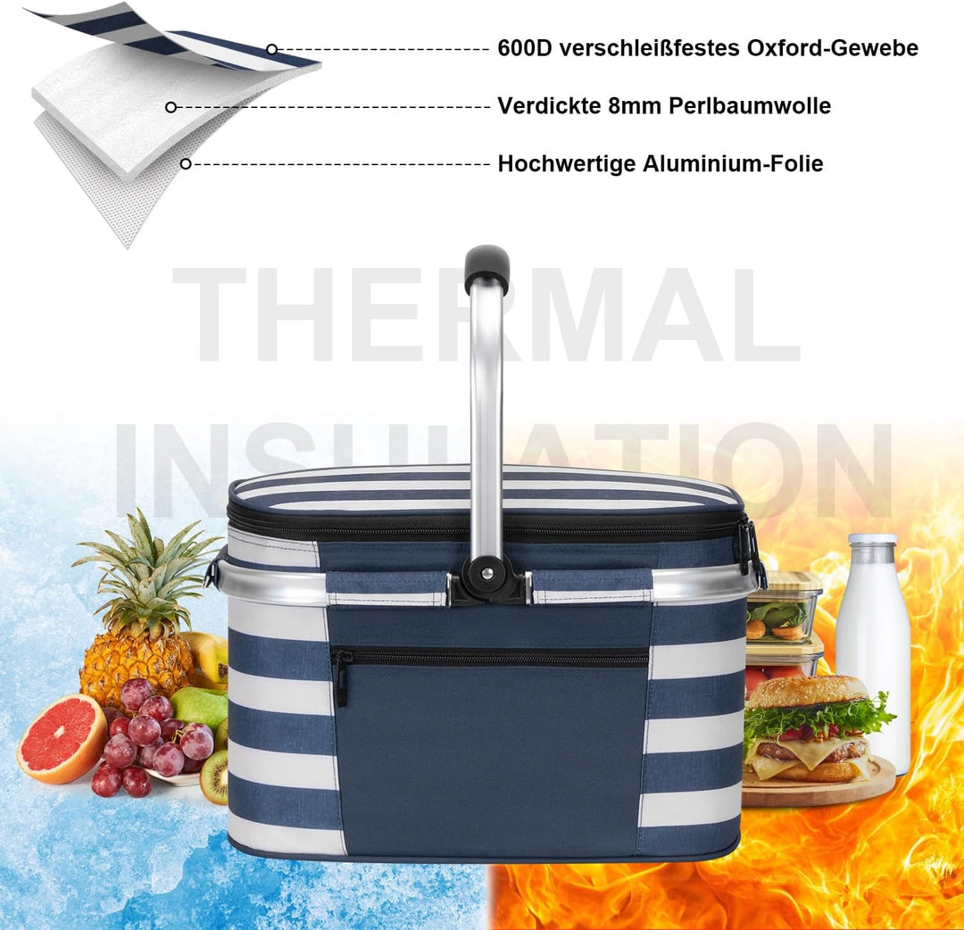 ALLCAMP Faltbar Isoliert Kühltasche - Einkaufskorb Thermo Mit Deckel, Abnehmbarer Picknickkorb 2 Per