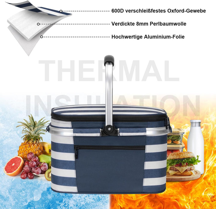 ALLCAMP Faltbar Isoliert Kühltasche - Einkaufskorb Thermo Mit Deckel, Abnehmbarer Picknickkorb 2 Per