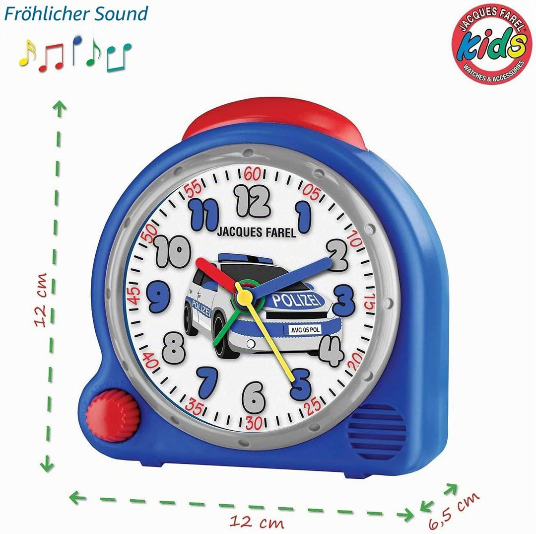 JACQUES FAREL HappySound Soundwecker Kinderwecker Blau mit Polizei Sound Sirene, Lautstärkeregelung