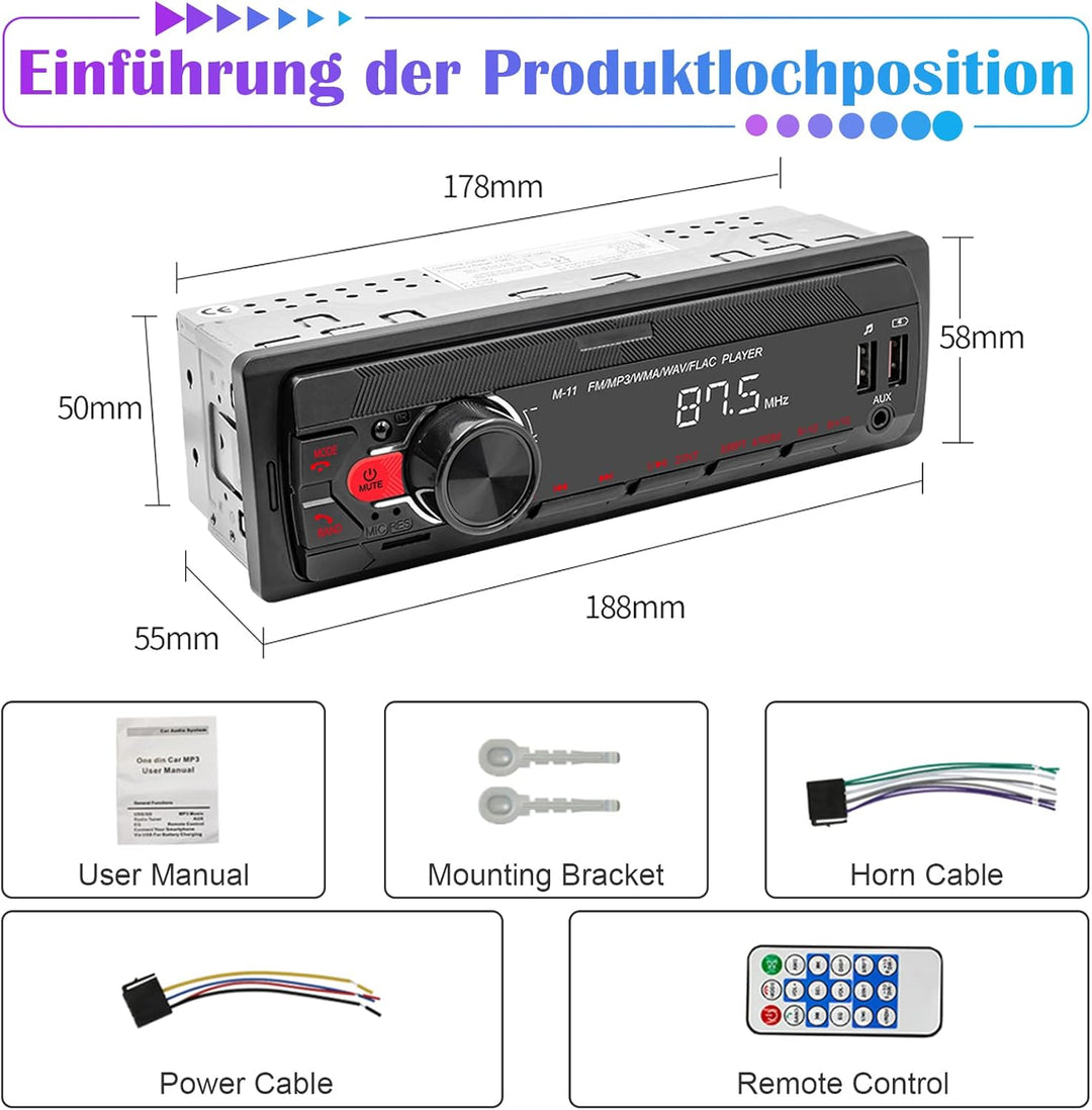 Hikity Autoradio mit Bluetooth Freisprecheinrichtung,Auto Radio 1Din Bluetooth Stereo MP3 Player mit