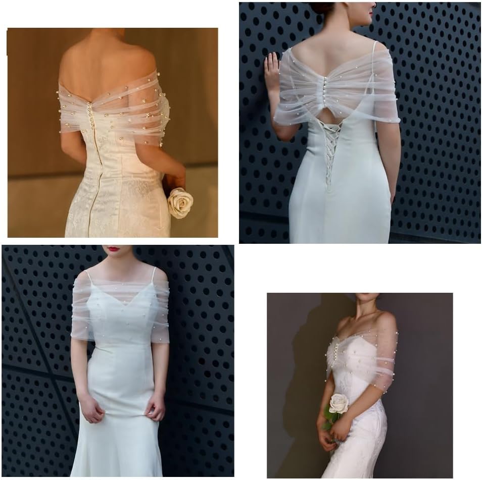 Bolero Umhang Spitze Hochzeitsschal Brautumhang Wickelstola mit Kunstperlen Schnalle Schulterfreier