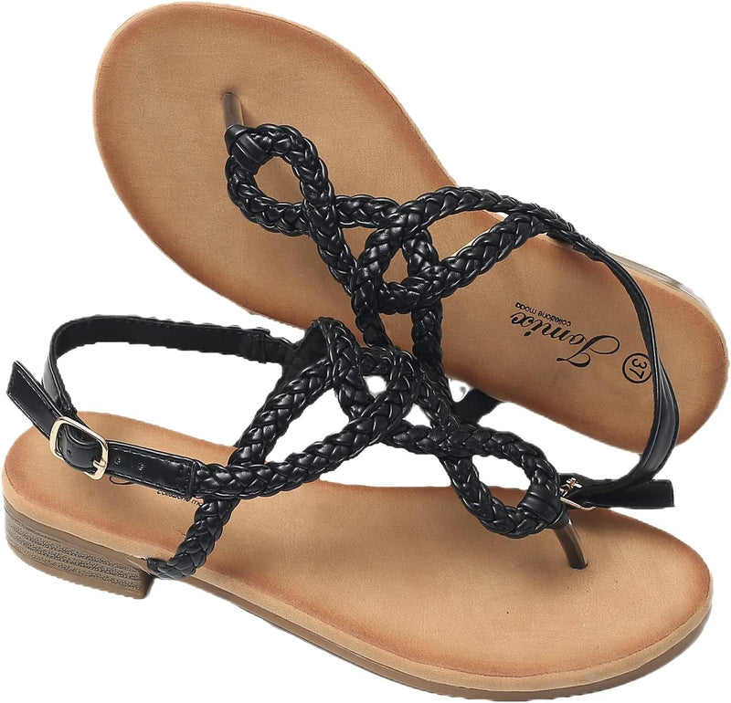 JOMIX Sommer Zehentrenner Damen Kunstleder Sandalen Damen Niedriger Flip Flops Damen Elegant Strands