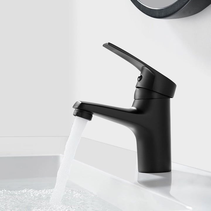 Wasserhahn Bad Schwarz Einhebelmischer Armatur für Waschbecken Badezimmer mit Kalt/Warmwasser, Schwa