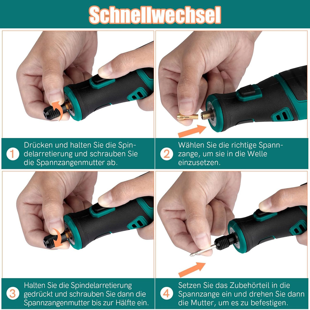 Multifunktionswerkzeug Akku - NEU MASTER 8V 2.0Ah Akku Rotationswerkzeug mit 117 Stück Zubehör, LED