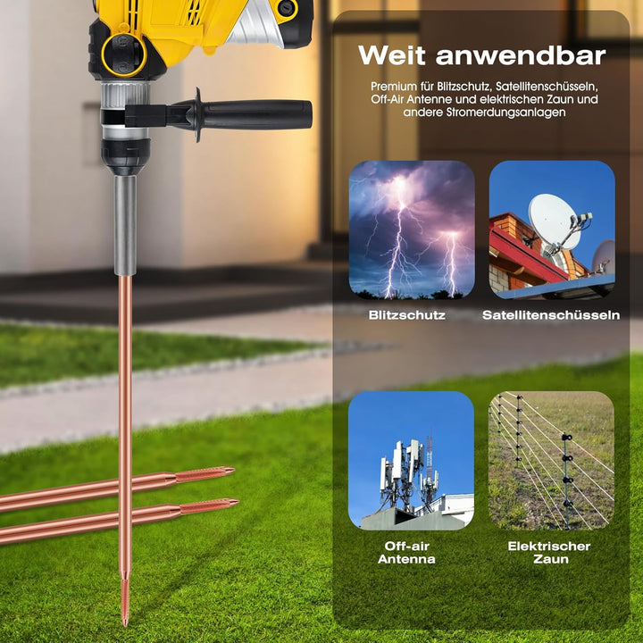 Ground Spike Set Kupferbekleidet 3m Durchmesser 16 mm - Tiefe Erdstange mit Kreuzverbinder & Korrosi