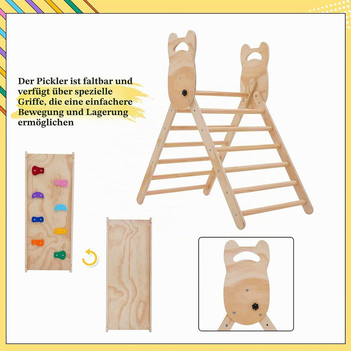 Ark miido Klettergerüst Indoor klettersteine 3-in-1 Montessori kletterdreieck mit Rutsche Faltbares