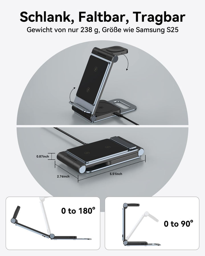 3 in 1 Induktive Ladestation Faltbar für Samsung Galaxy S25 Ultra Plus FE S24 S23 S22 S21 S20 Series