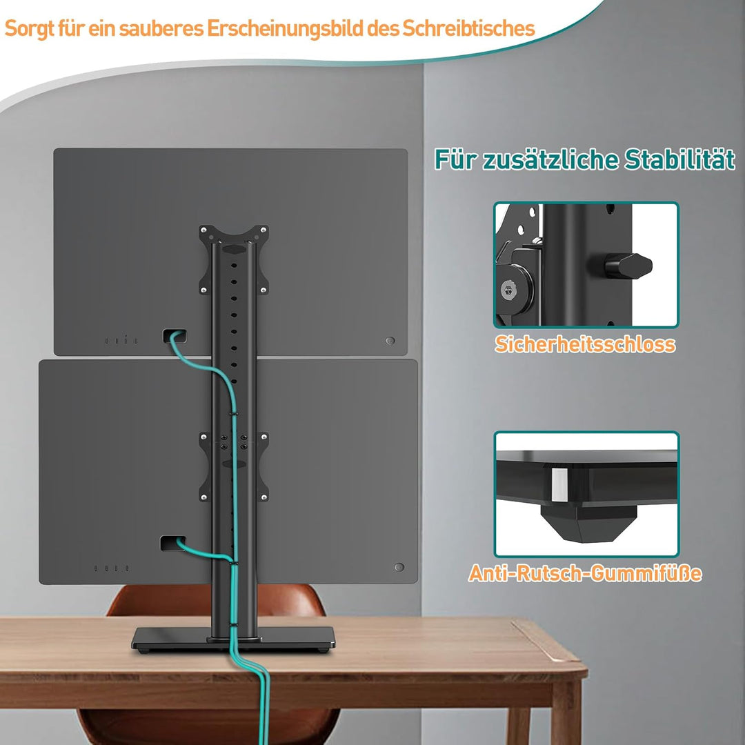 ELIVED Dual-Monitorständer für den Schreibtisch, vertikaler Stapel, freistehender Monitorarm für die