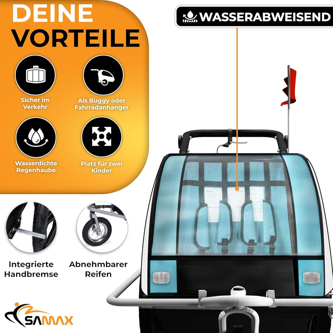 SAMAX Fahrradanhänger Jogger 2in1 360° drehbar Kinderanhänger Kinderfahrradanhänger Transportwagen v