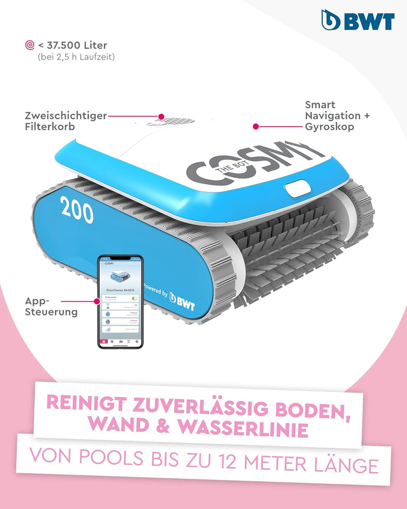 BWT Poolroboter Cosmy 200 | Besonders Leicht & Kompakt | Für Pools Mit Einer Länge Bis Zu 10 m | Zuv