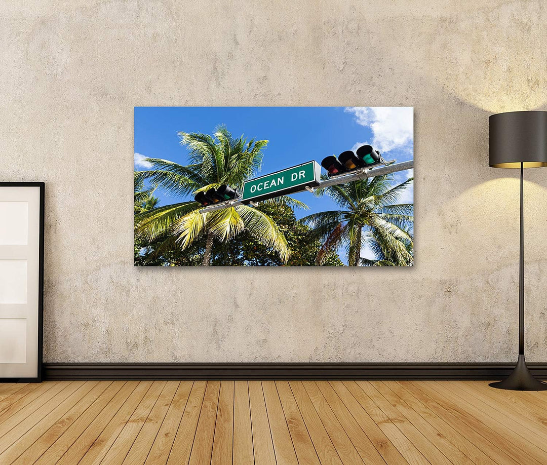 islandburner Bild auf Leinwand Ocean Drive Miami Bilder Wandbilder Poster Leinwand 100x57cm, Leinwan