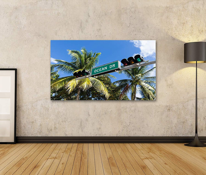 islandburner Bild auf Leinwand Ocean Drive Miami Bilder Wandbilder Poster Leinwand 100x57cm, Leinwan