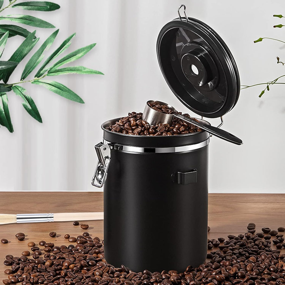 Kaffeedose Luftdicht aus Edelstahl 1,8L, Kaffee Dose Behälter mit Löffel，Bürste und Zeiterfassung Sp