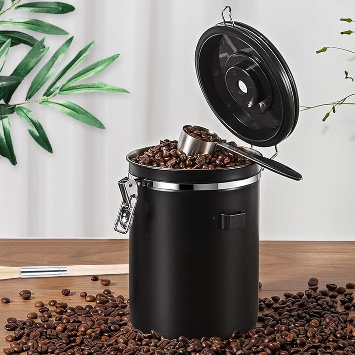 Kaffeedose Luftdicht aus Edelstahl 1,8L, Kaffee Dose Behälter mit Löffel，Bürste und Zeiterfassung Sp