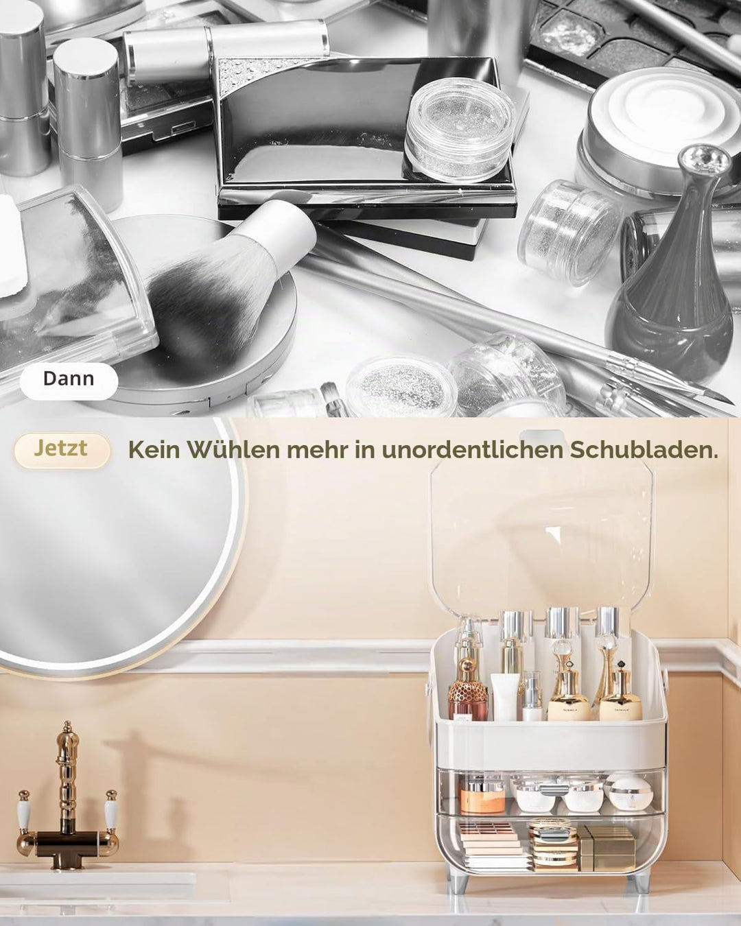 Makeup-Organizer mit Deckel & Schubladen – Kosmetik-Vitrine & Hautpflege-Aufbewahrung mit Staubschut