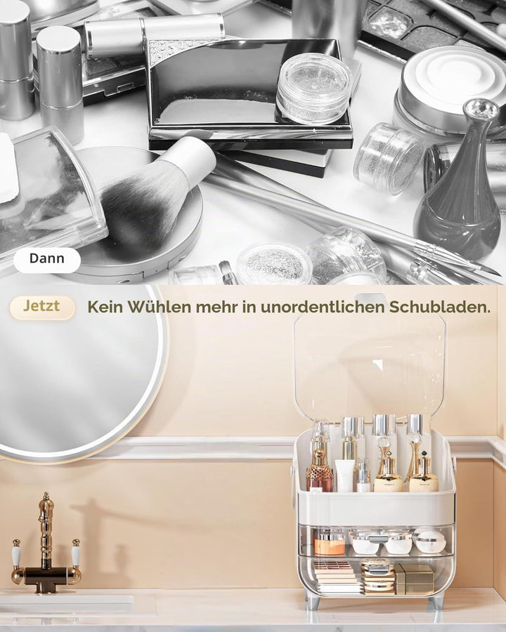 Makeup-Organizer mit Deckel & Schubladen – Kosmetik-Vitrine & Hautpflege-Aufbewahrung mit Staubschut