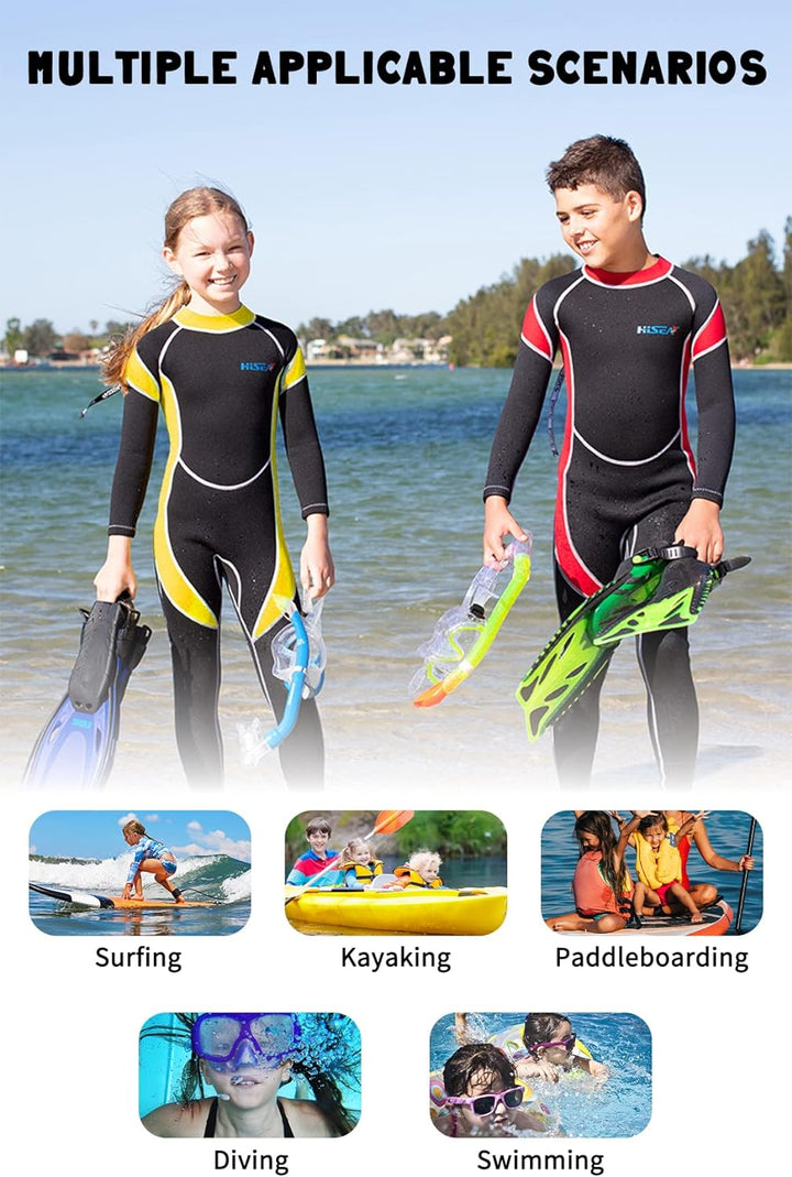 Yikayin Neoprenanzug Kinder, 2.5mm Neoprenanzug Lang Jungen Mädchen Rücken-Reissverschluss, Tauchanz