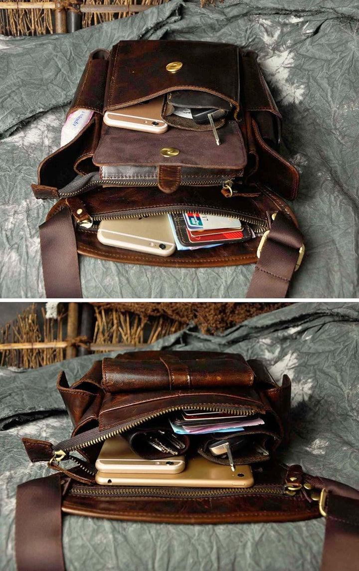 Le'aokuu Herren Echtes Leder Hüfttasche Gürteltasche Bauchtasche Reissverschluss Motorrad Messenger