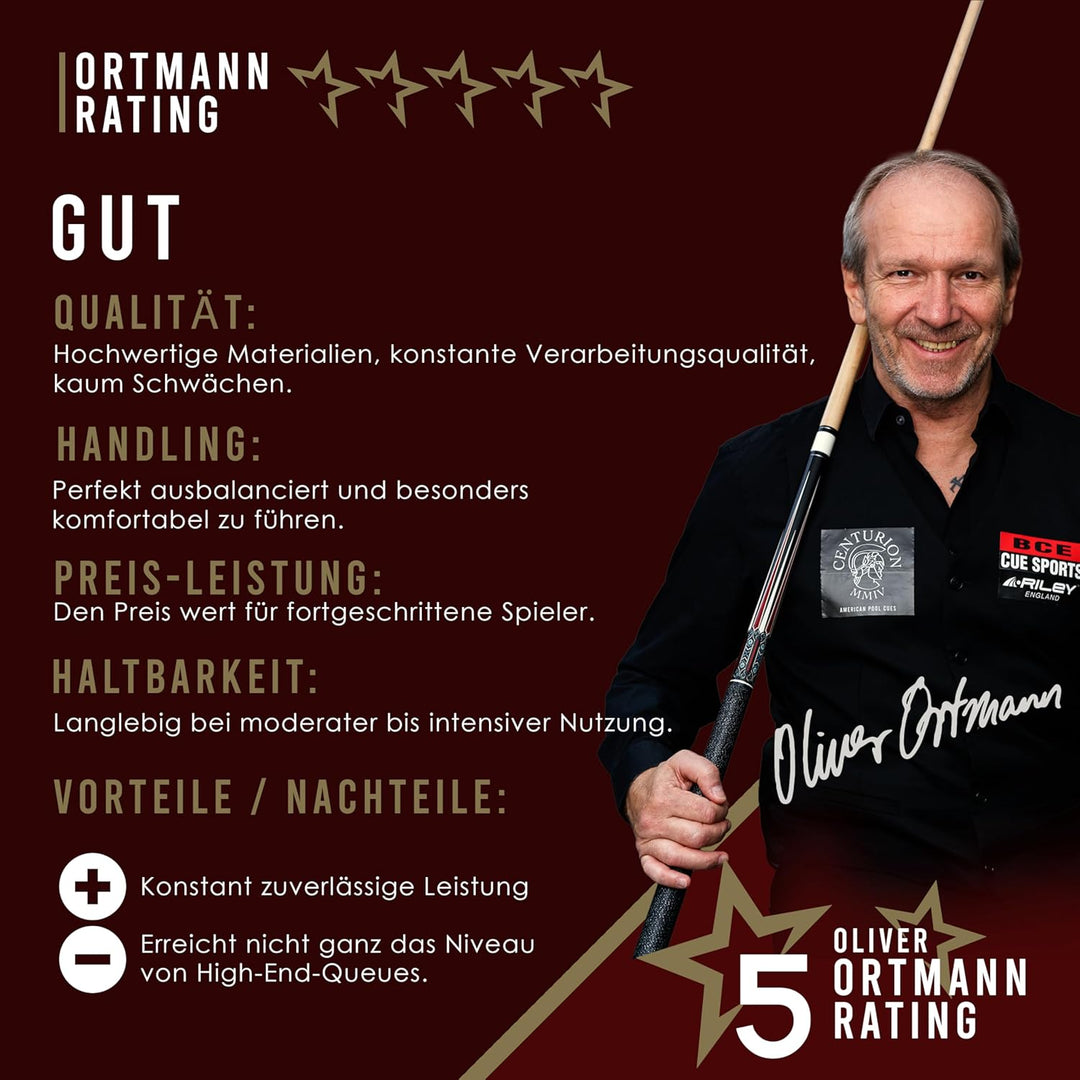 Riley Amerikanischer Billardqueue mit Kunstleder-Griffabschnitt, 58 (147 cm), 13 mm Spitze Dunkle Ho