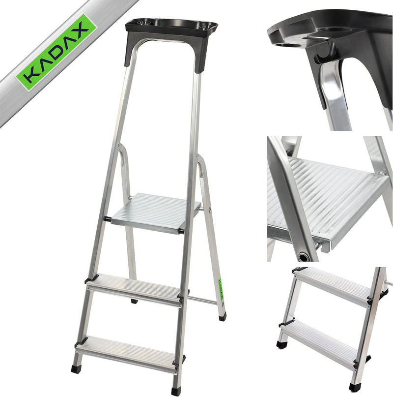 KADAX Aluminiumleiter, Stehleiter bis zu 125 kg, Stufenleiter, Trittleiter, Alu-Sicherheits-Stehleit