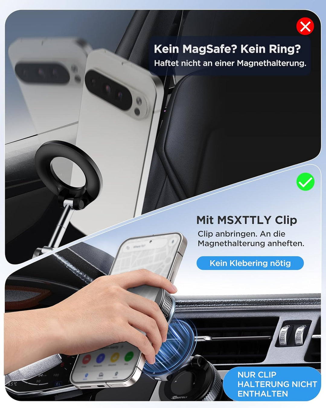 MSXTTLY Kfz-Handyhalterungsclip – Magnetclip VMag-GC 2026 Für Magnetische Kfz-Halterungen, Kein Magn