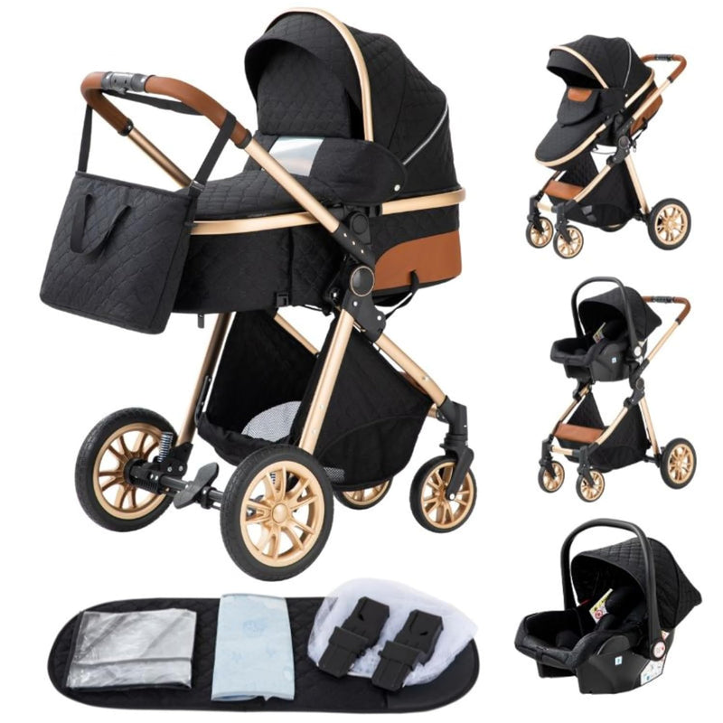 GLOKID Kinderwagen 3 in 1,Reisesysteme, Babywanne,Buggy&Sportsitz,Tragbarer,Voll-Gummireifen,Mit Ein