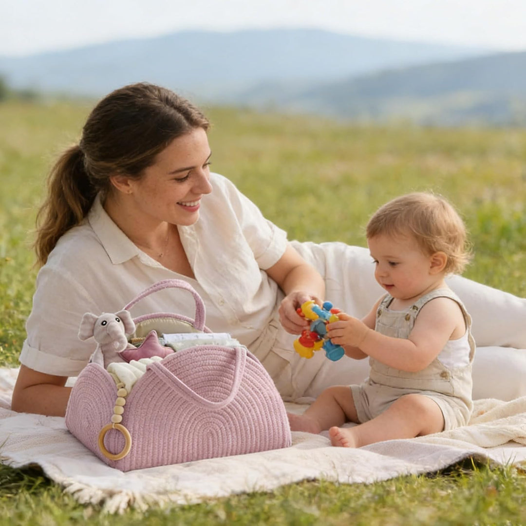 YUEMING Baby Windel Caddy Organizer, Tragbarer Wickelorganizer mit Fächern und Griffen, Wickelkorb B