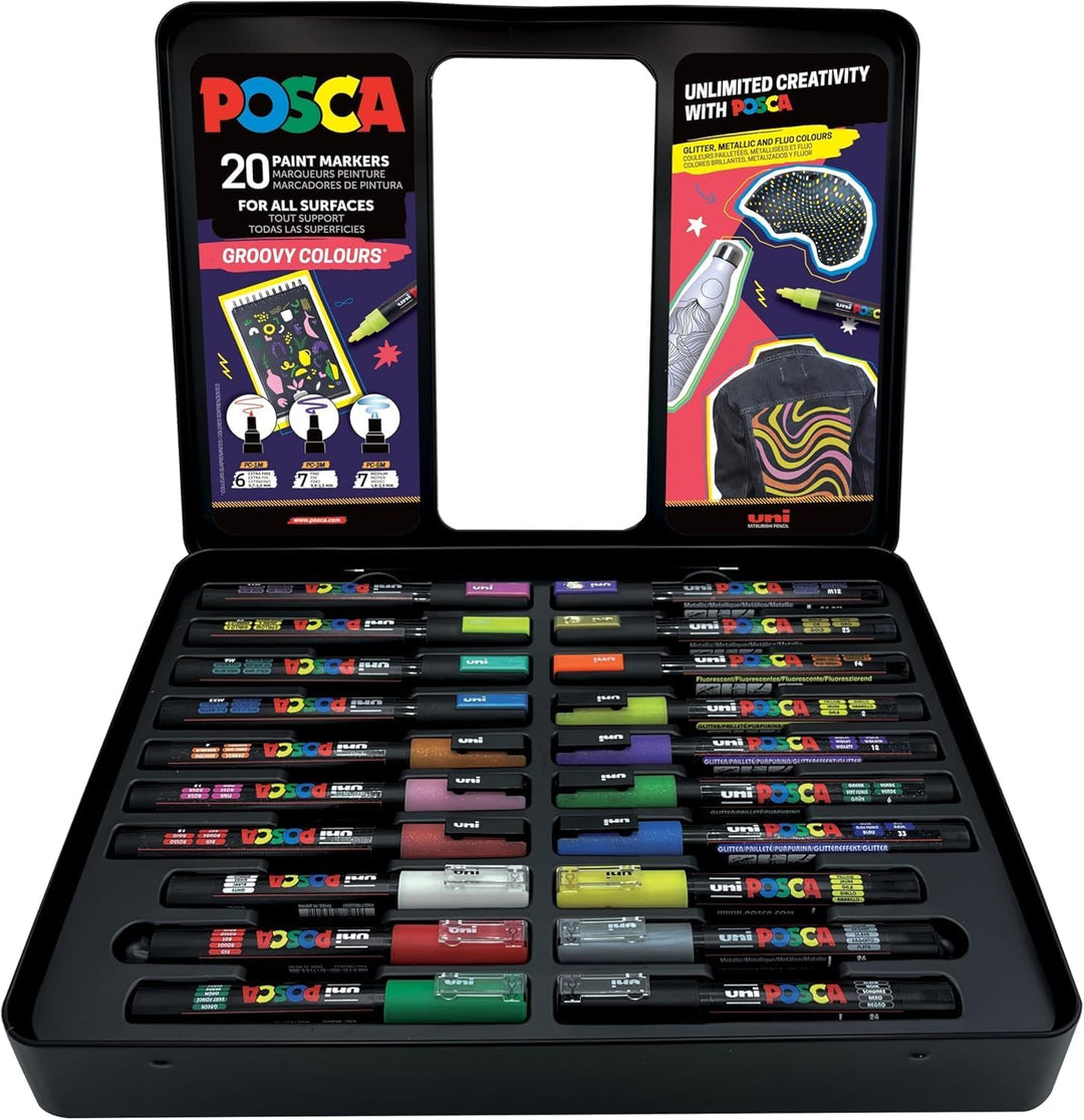 POSCA 186831 Marker Set, 20 Acrylstifte im Etui, Marker Set Groovy Colours, Spitze PWE5M 1,8-2,5 mm