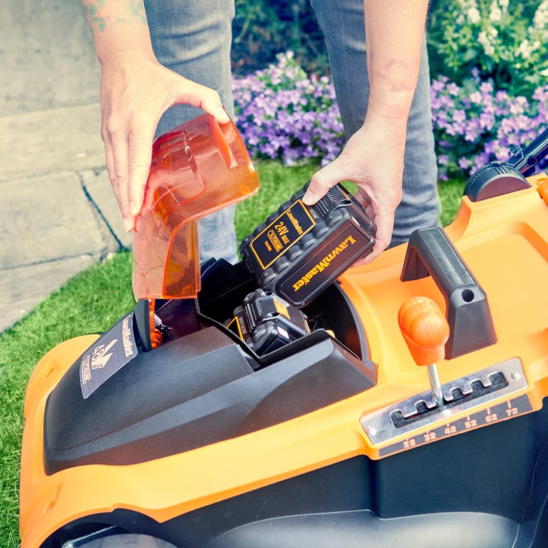 LawnMaster CLMF4841E Akku-Rasenmäher 48V Max 2x24V 4.0Ah Batterie, 41cm 450m² Mulchen 42L, 22-72mm 6