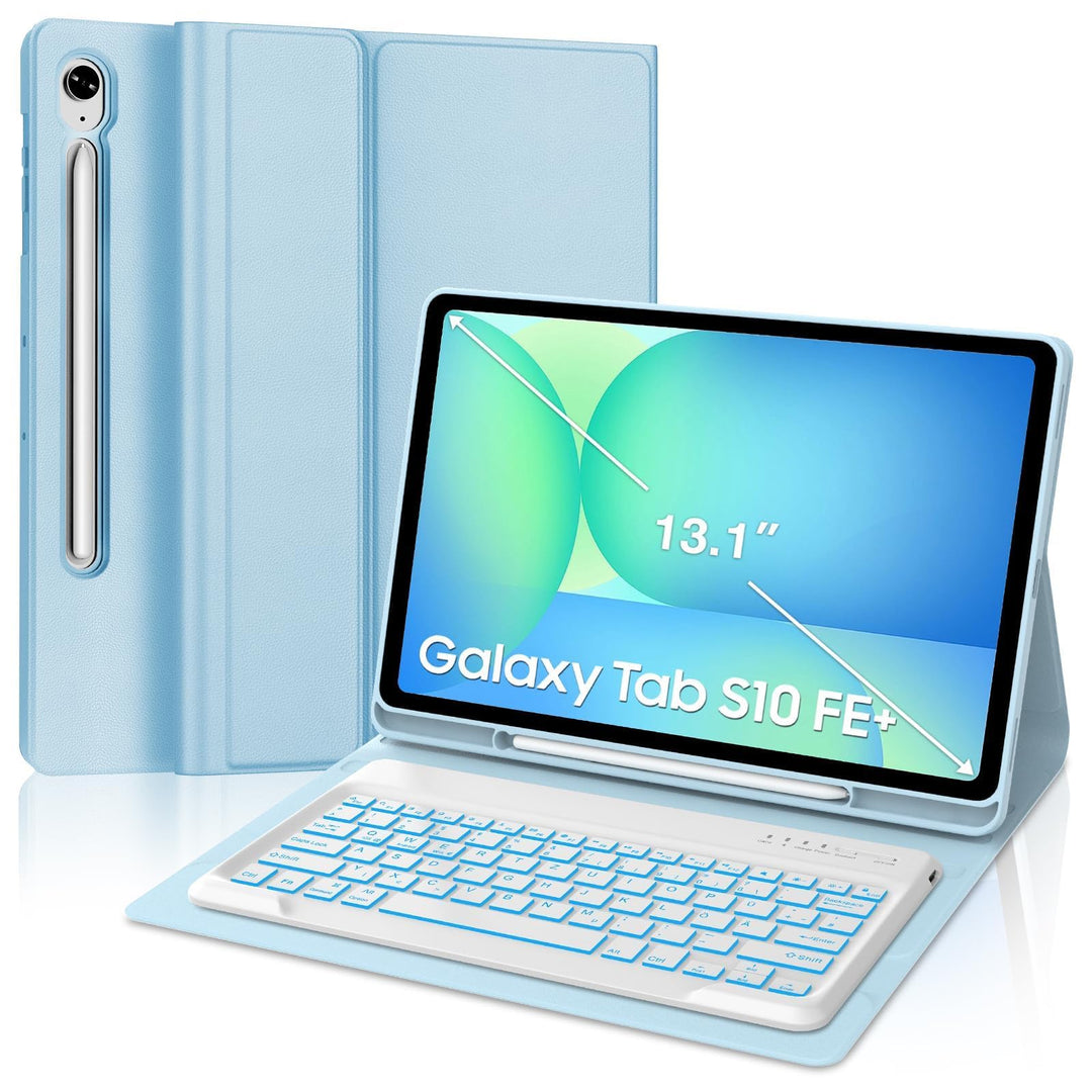 Für Tab S10 FE+ 13.1" Tastaturhülle mit Beleuchtung QWERTZ | Tastatur Hülle für Samsung Galaxy Tab S