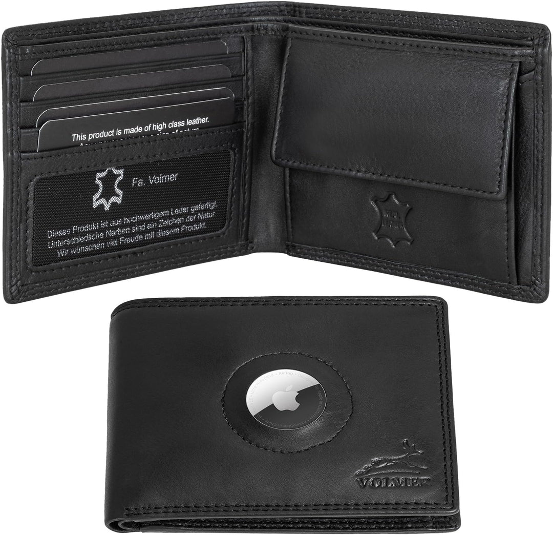 Fa.Volmer ® Leder Geldbörse Herren mit RFID-Schutz - AirTag-Fach - extra-stabile Doppelnaht - 6 Fäch