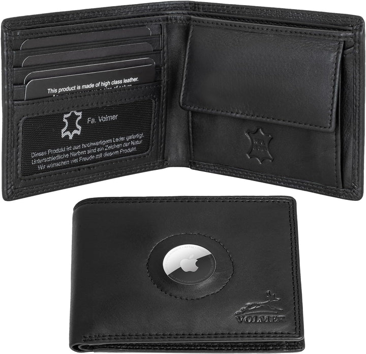 Fa.Volmer ® Leder Geldbörse Herren mit RFID-Schutz - AirTag-Fach - extra-stabile Doppelnaht - 6 Fäch