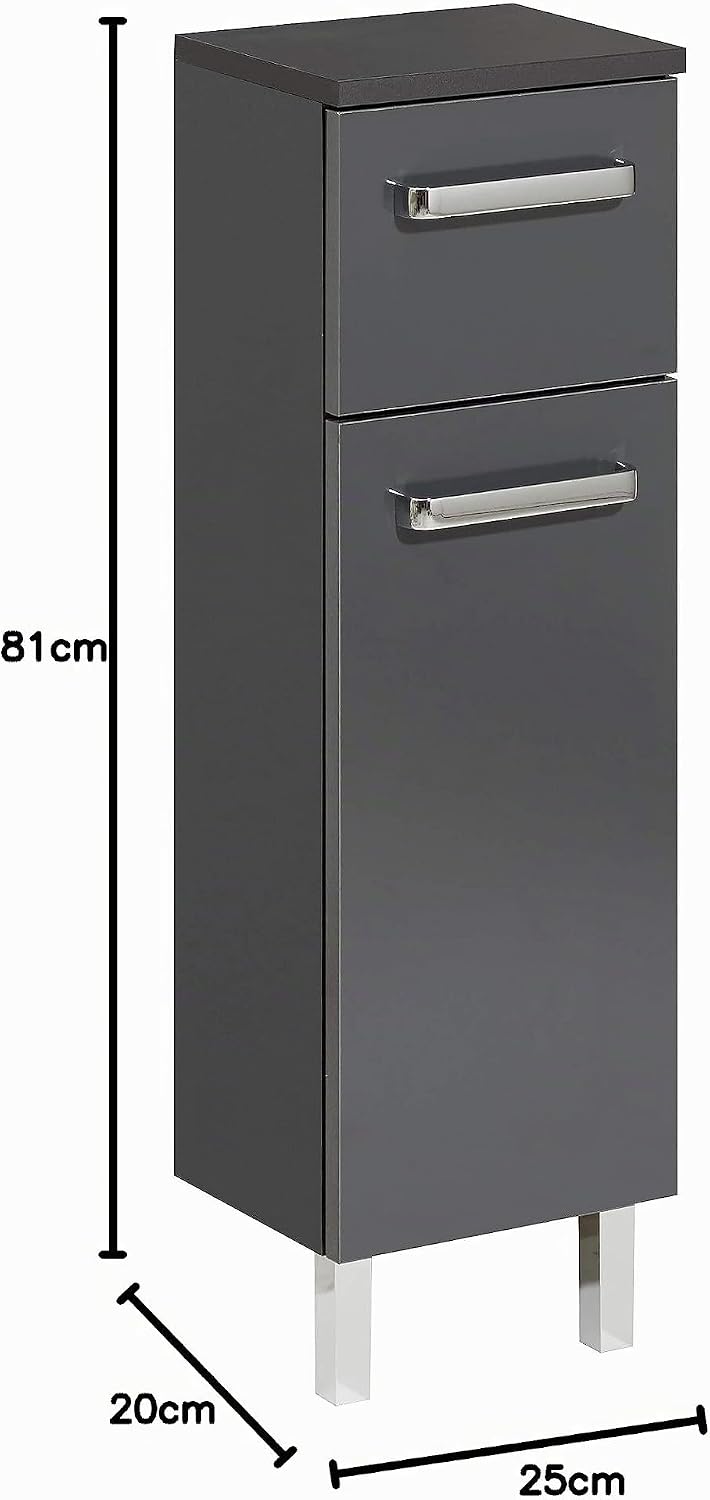 Pelipal Badezimmerschrank Quickset 311 in Anthrazit Glanz, 25 cm breit | Unterschrank mit 1 Tür, 1 S
