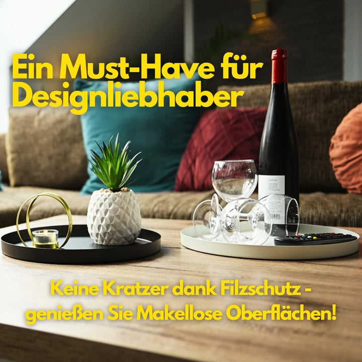 CeleBig® Deko Tablett Rund ø30cm | Dekoteller und Dekotablett aus Metall Weiss | Serviertablett Weis