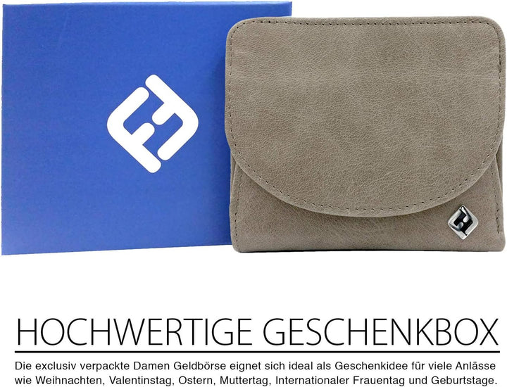 Geldbörse Damen klein viele Fächer, Reise Portemonnaie, Leder grau, RFID Blocker, Münzfach | Wiener