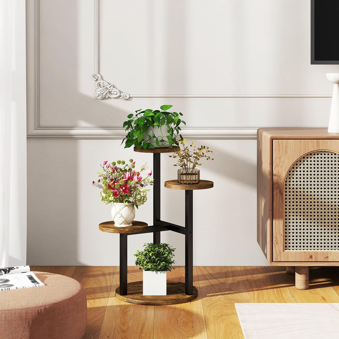 IBUYKE 4 Etagen Holz Pflanzenständer Blumenständer, 52.5cm Hoch Blumenregal Pflanzenregal für Mehrer