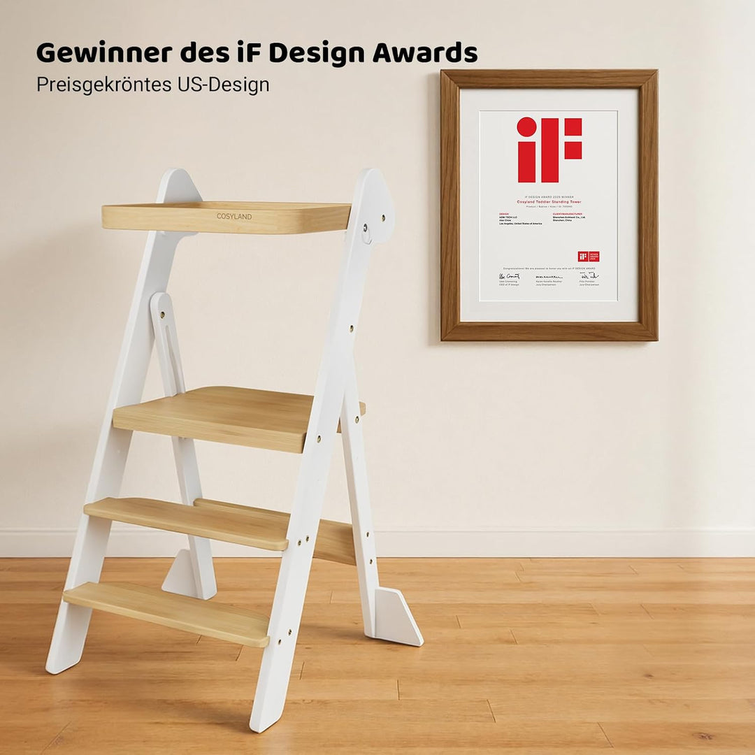 COSYLAND Lernturm ab 1 Jahr klappbar – iF Design Award Gewinner, höhenverstellbarer Lernturm mit Sic