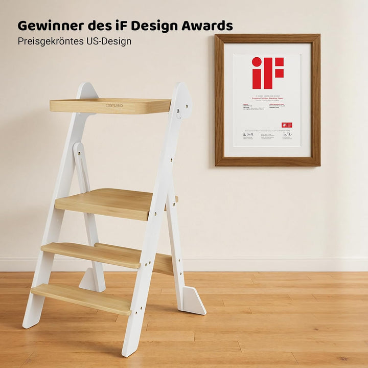 COSYLAND Lernturm ab 1 Jahr klappbar – iF Design Award Gewinner, höhenverstellbarer Lernturm mit Sic
