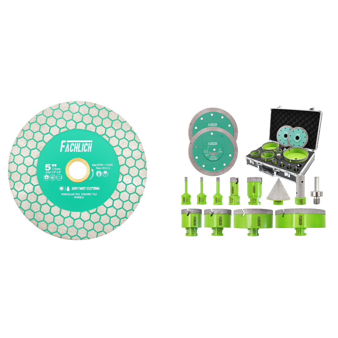 Diamant-Trennscheibe 125MM Fliesentrennscheibe und FACHLICH Diamant Fliesenbohrer Set 6-125mm