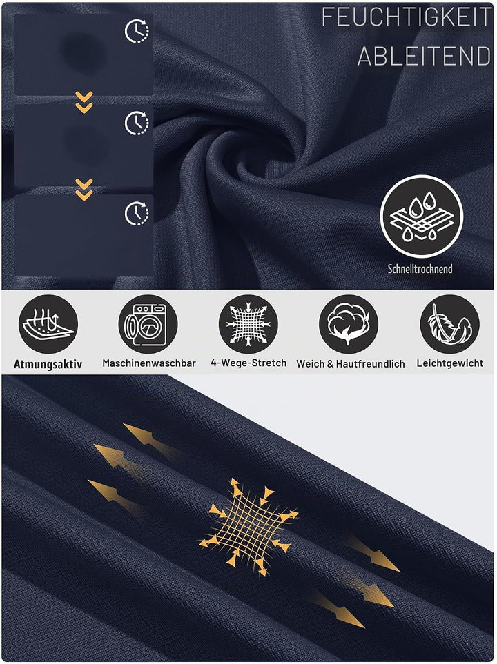 TACVASEN Herren Poloshirt Langarm Golf Polo Schnelltrocknend Funktionsshirts Leicht T-Shirts mit 3-K